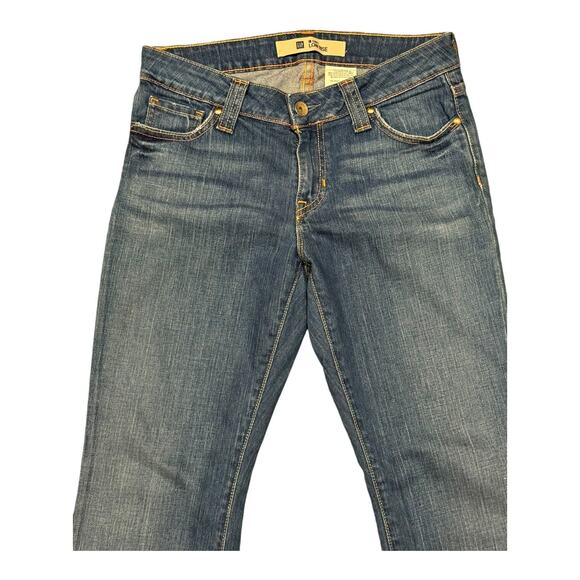 GAP Curvy Low Rise blue wide leg jeans yellow & orange stitching size 30" Waist - Picture 10 of 14